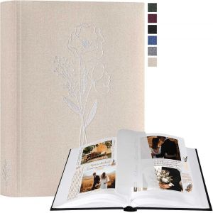 Album Photo Scrapbooking,Petit Lin Diy Album 60 Pages Blanches Avec S&eacute;parateurs De Cellophane,Pour Photos 9x13cm 10x15cm 13x18cm (Beige,19x27 Cm) - Neuf