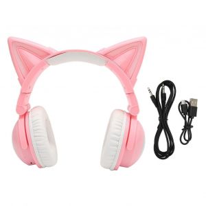 Oreille de chat Casque Bluetooth Stéréo Mignon Haute Sensibilité Intégré Micro Réglable LED Casque pour enfants avec câble 3,5 mm Rose - Neuf