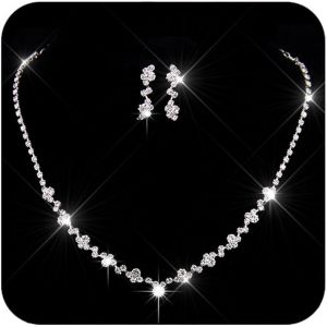 Kales-Ensemble De Bijoux De Mariage En Argent Ensemble De Bijoux De Mariage Formel Collier De Promotion En Strass Pour Les Femmes Et Les Mariées - Neuf