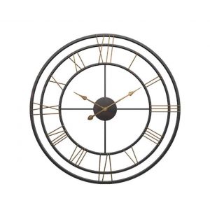 Horloge murale en m&eacute;tal de 50 cm de diam&egrave;tre, chiffres romains, sans tic-tac, &agrave; piles - Neuf