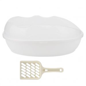 Hjlian Bac A Litiere Semi-Ferme En Plastique Pour Chat, Bac Anti-Eclaboussures, Toilettes Avec Pelle (Blanc) - Neuf