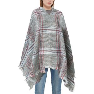 Kalanka-Poncho Femme Poncho Cape À Capuche Plaid Elégant Poncho Couverture Chaude Pour Automne Hiver - Neuf