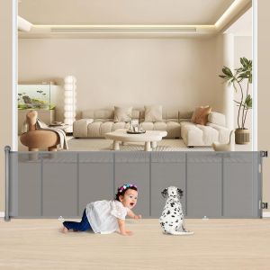 Barri&egrave;re De S&eacute;curit&eacute; R&eacute;tractable 0-300cm, Barriere De Securite Enfant R&eacute;tractable,Barriere De Securite Chien Pour Les Escaliers/Portes/Couloirs/Int&eacute;rieur/Ext&eacute;rieur,Gris - Neuf