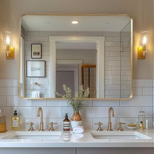 Miroir Mural Rectangulaire 75 X 100 Cm Doré Miroir Décoratif À Suspendre Au Mur Horizontal Ou Vertical Pour Chambre À Coucher,Salon,Couloir - Neuf