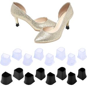 Kalanka-8 Paires De Prot&egrave;ge-Talons Hauts, 4 Tailles Prot&egrave;ge-Talons Antid&eacute;rapants Pour Talons Hauts Pour &Eacute;v&eacute;nements En Plein Air Zones Humides Gravier Herbe (Noir, Transparent) - Neuf