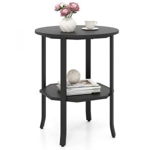 COSTWAY Table d'Appoint Ronde &agrave; 2 Niveaux Industrielle 50 x 50 x 61 cm avec Cadre en M&eacute;tal Robuste pour Salon Noir - Neuf