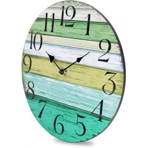 Horloge murale silencieuse et vibrante de 30 cm - Fonctionne avec piles, sans tic-tac, design en bois antique, id&eacute;ale pour la d&eacute;coration int&eacute;rieure - Neuf