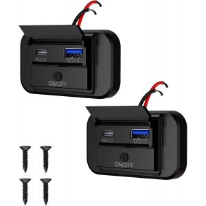 12V Prise de Chargeur USB de Voiture,PD Type C et 36W QC3.0 USB avec Interrupteur &Eacute;tanche pour 12V Voitures Bateaux,Chargeur USB Prise pour Voiture,RV,Bateau,ATV,Moto,Camion,Golf Cart - Neuf