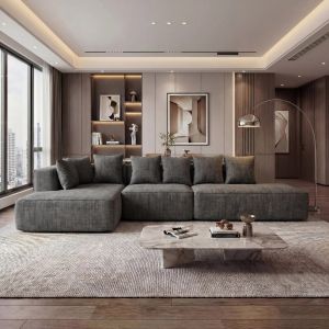 Ensemble de canap&eacute;s HWC-Q28, canap&eacute; en L, canap&eacute; de salon, tissu chenille (270 g/m&sup2;), partie couchable &agrave; gauche 60 x 310 x 150 cmgris fonc&eacute; - Neuf