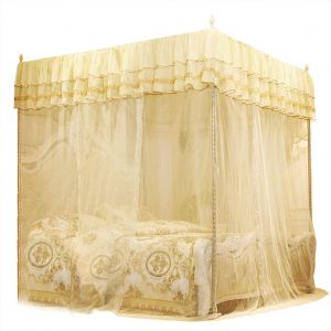 Hjlian Lit De Luxe Princesse A Trois Ouvertures Laterales Avec Rideau, Baldaquin, Moustiquaire (M) - Neuf
