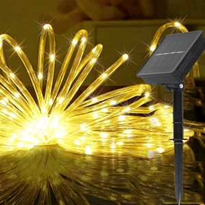 Solaire Ruban Lumineux,100 LED Lumières de Fil de Tube de Cuivre 8 Modes noel Decoration Lumineuse Solaire Extérieur pour Noël Jardin cour Chemin Clôture Arbre Backyard(blanc chaud) - Neuf