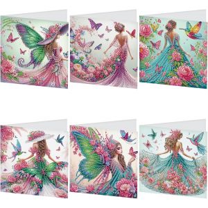 Ayuhr-Lot De 6 Carte De Voeux Diamond Painting Fée, Carte De Remerciement, Cartes De Vacances, Broderie Diamant Carte Anniversaire, Carte De Voeux 2025, Diamant Painting Carte Voeux - Neuf