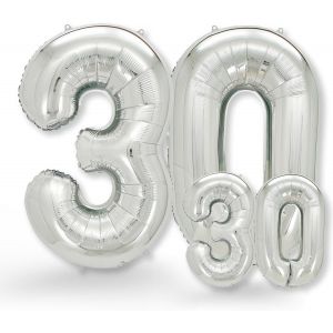 Ballon Decoration Anniversaire 30 Ans - Lot De 2 - Ballons Numéro 30 En Argent - Deco Anniversaire 30 Ans Femme Ou Homme - Gonflables À L'Hélium - Happy Birthday - Argenté Ballon Chiffre 30 - Neuf
