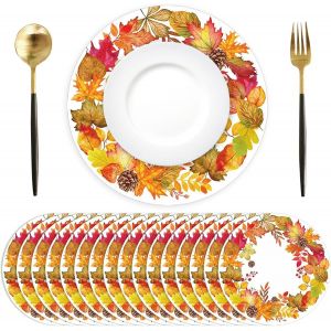 Sjzg-Lot De 50 Sets De Table Jetables En Papier D'automne En Forme De Feuilles D'&eacute;rable De 35 Cm - Sets De Table D'automne Saisonniers Pour F&ecirc;te De Thanksgiving, Vacances, Cuisine, D&eacute;coration De Tabl - Neuf