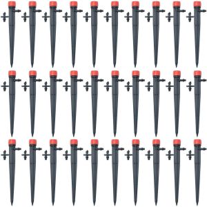 Lot de 30 goutteurs d'irrigation r&eacute;glables &agrave; 360 degr&eacute;s avec connecteur barbel&eacute; pour tuyau de 4/7 mm - Piquets d'&eacute;gouttement - Rouge - Neuf