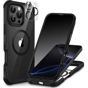 CAUC-Magn&eacute;tique Anti Espion Coque iPhone 16 Pro, Compatible avec MagSafe int&eacute;gr&eacute; Verre Tremp&eacute; Protection &eacute;cran et Protecteur Cam&eacute;ra, Antichoc T&eacute;l&eacute;phone Housse Double Face Etui Int&eacute;grale - Noir - Neuf