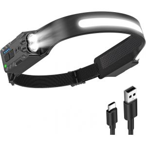 Jexnovashop-Lampe Frontale, Lampe Frontale Led Ultra Puissante Avec 8 Modes D'&eacute;clairage, Grand Angle 340&deg; Lampe Frontale Rechargeable Avec D&eacute;tecteur De Mouvement, Ipx4 &Eacute;tanche Lampe Frontale Led - Neuf