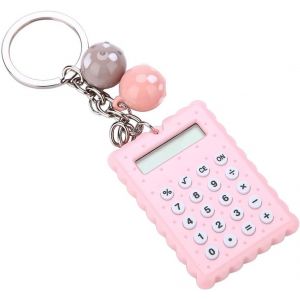 Mini Calculatrice, Calculatrice &eacute;lectronique &agrave; 8 Chiffres en PVC de Couleur Bonbon Portable avec Boutons en Silicone et Boucle Porte-cl&eacute;s pour Enfants &eacute;tudiants (Gris Violet) - Neuf