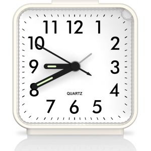KAL-Reveil Matin, Reveil Silencieux A Piles, Horloge De Chevet, Petit Réveil De Voyage, Réveil Pointeur Lumineux, Fonction Snooze, Sans Tic-Tac, Blanc - Neuf