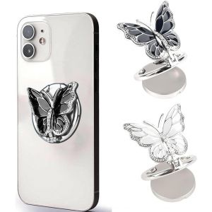 Kalanka-2 Pièces Anneau Telephone Portable, Anneaux De Support Pour Téléphone Portable Avec Motif Papillon Mignon En Métal Peint Rotation, 360°Anneau De Support-Sombre,Blanc - Neuf