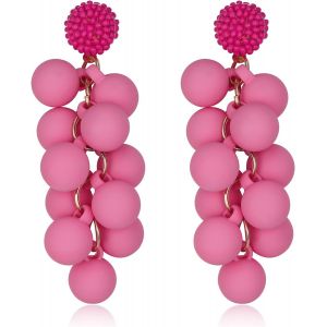 Kal-Boucles D'oreilles Pendantes Cluster De Perles Sphériques Acryliques Longues Boucles D'oreilles Pour Femmes Filles Macaron Jaune Ton D'or - Neuf
