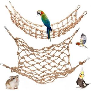 Chenquansarl-Lot De 2 Balançoires En Corde Naturelle Pour O Aux ¿ Jouet Suspendu Pour Perroquets, Aras, Perruches, Cacatoès, Conures Et Rats ¿ Taille S¿ 30,5 X 20,3 Cm - Neuf