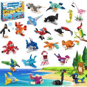 Lbgwp60-Cadeau Anniversaire Enfants Invités, 24 Pack Animaux En Blocs De Construction, 3 In 1 Mini Jouet De Construction, Calendrier De L'avent, Sac Cadeau Pour Enfants De 3 À 12 Ans Garçons Filles - Neuf