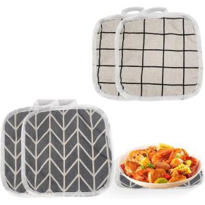 4 Pi&egrave;ces Maniques R&eacute;sistantes &Agrave; La Chaleur,Maniques Cuisine En Coton Et Lin R&eacute;sistants &Agrave; La Chaleur Maniques Cuisine Antid&eacute;rapant,Pour Four Pot Assiette Bol Tasse - Neuf