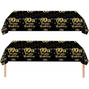 Sjzg-Lot De 2 Nappes En Plastique Pour 60e Anniversaire - Noir Et Dor&eacute; - Pour Homme Et Femme - 137 X 274 Cm - D&eacute;corations De Table Pour 60e Anniversaire - Neuf
