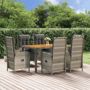 Prolenta Premium - Ensemble &Agrave; Manger Jardin Et Coussins 7 Pcs Gris Rotin - Neuf