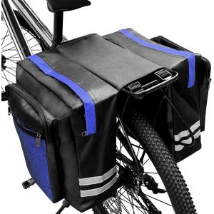 Double Rear Bike Bag,30l Rear Pannier Bag,Bicycle Side Bag,Waterproof Rear Bike Pannier With Reflective Strip For Mountain Bike,Outdoor Racing Bike (Blue) - Neuf