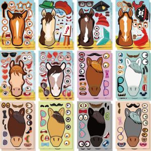 KALANKA-Lot de 24 feuilles d'autocollants de maquillage pour le visage de cheval, autocollants d'animaux fantaisie pour enfants, autocollants, visages pour enfants, sacs de fête, ordinateur portable, - Neuf