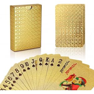 Chenquansarl-Cartes À Jouer Premium, Cartes À Jouer Noires, Cartes À Jouer Noires, Cartes À Jouer Étanches, Lavables Et Flexibles, Plastique De Haute Qualité (Dorée) - Neuf