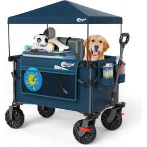 Chariot De Plage Pliable Avec Toit Chariot De Transport À Roulettes Tout Terrain Poignée Réglable Charrette Pour Extérieur Camping Pique-Nique - Neuf