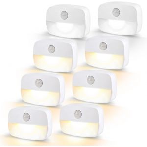 Veilleuses Led, Lumière De Détecteur De Mouvement Avec Capteur De Crépuscule, Veilleuse Enfant Pour Chambre Bébé, Cuisine, Couloir, Escalier, Salon, Blanc Chaud, Lot De 8 (8 Pièces) - Neuf
