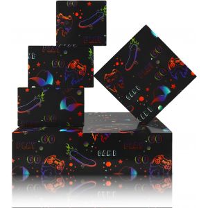 Lot De 4 Feuilles De Papier Cadeau Noir Pour Gamer ,Chapeau De Skateboard ,Manette De Jeu ,Papier Cadeau Pour Anniversaire ,Fête À Thème De Jeu Vidéo ,Pour Garçons ,Filles ,Enfants Amateurs De Jeux - Neuf