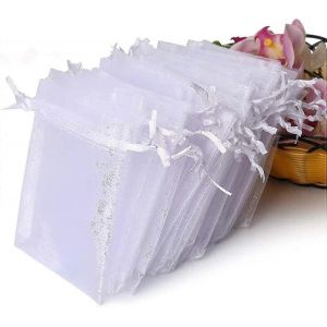 100pcs Prime Pure Sacs Organza, Blanc de Faveur de Mariage Sacs Avec Cordon de serrage, 4x4.72 Bijoux De Sacs-Cadeaux Pour Les - Neuf