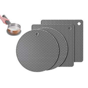 Ensemble De Dessous De Plat En Silicone - 2 Ronds Et 2 Carr&eacute;s R&eacute;sistants &Agrave; La Chaleur - Gris - Neuf