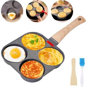 Jexnovashop-Po&ecirc;le &Agrave; 4 Emplacements, Poele A Pancakes Et Cr&ecirc;pes Po&ecirc;le &Agrave; Omelette Antiadh&eacute;sive En Aluminium Pour Petit-D&eacute;jeuner Oeuf Au Plat Hamburger Pour Cuisini&egrave;re &Agrave; Gaz Induction - Neuf