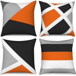 Cauc-Housse De Coussin Orange 45x45 Set De 4, Gris Et Noir Moderne Abstrait Rayures Simple G&eacute;om&eacute;trique D&eacute;coratif Housse De Coussin En Lin Housse De Coussin Pour Canap&eacute; Jardin Ext&eacute;rieur Home Decor - Neuf