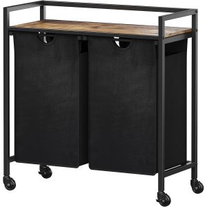 MEVRONISSHOP-Panier a Linge Sale avec Roulettes, Meuble Linge avec Sacs &agrave; Linge Sale en Tissu Oxford et &Eacute;tag&egrave;re en M&eacute;tal, Bac &agrave; Linge pour Buanderie, Chambres, Salles de Bains, 95 L, Noir - Neuf