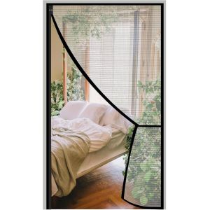 Moustiquaire Pour Porte De Balcon,70x195cm Empêche Les Insectes D'entrer,Moustiquaire,Ruban Adhésif Pour Porte De Balcon,Porte Patio,Porte Coulissante,Noir - Neuf