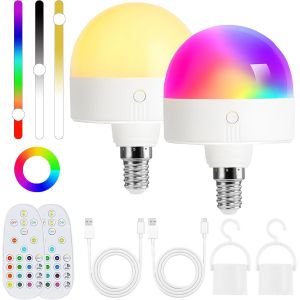 Ampoule Rechargeable Avec Minuterie Et Télécommande, Ampoule À Batterie Dimmable Avec Base Magnétique, Ampoule Led Rechargeable E27 / E26, Lampe Non Câblée Avec 3 Températures De Couleur + 12 Rgb - Neuf