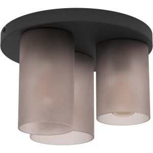 Lampe De Chevet Colomera, Élégante Lampe De Table, Déco Salon Et Chambre À Coucher, Luminaire À Poser En Métal Noir Et Verre Fumé, Douille E27, Ø 12 Cm - Neuf