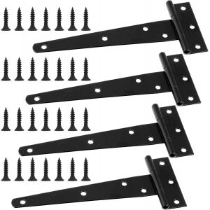 4 pi&egrave;ces Charni&egrave;res noires en T, 6 Pouces Charni&egrave;res de porte en m&eacute;tal avec 28 vis, Charni&egrave;res Pliantes en Acier Inoxydable, Charni&egrave;res robustes pour portes de hangar, portes de jardin, fen&ecirc;tre - Neuf