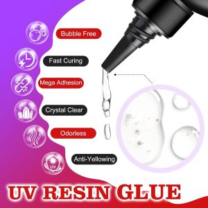 MEVRONISSHOP-Colle avec Lampe UV, 60g Colle UV avec Lampe Rechargeable, Durcissement Rapide en 5 Secondes,Kit de Adh&eacute;sif Resine UV Professionnelle pour Bijoux, Soudure Plastique, R&eacute;paration Verre, DI - Neuf