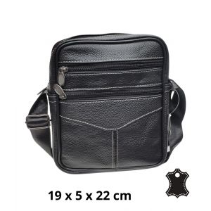 Sacoche bandouli&egrave;re homme en cuir vachette - MAROMAX - Noir - 19x5x22 cm - Neuf
