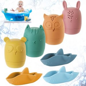 KAL-Jouet De Bain Bébé, 7 Pièces Jouets De Bain En Silicone Avec Ouverture, Pulvérisable, Jouets D'Eau Compressibles, Animaux Jouets Flottants, Jouets Baignoire Pour Le Bain Piscine La Plage Cadeaux - Neuf
