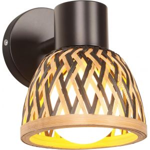 ERYI-Applique Murale Interieur Vintage Lampe Murale Industrielle En Métal Et Bambou Plafonniers Luminaires E27 Rétro Réglable 180° Éclairage Mural Cuisine Salon (Noir-En Bambou-1) - Neuf