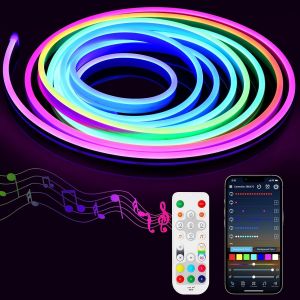 Rgb+Ic Ruban Led Neon 5m, Neon Bande Led Avec Contr&ocirc;le App, Changement De Couleur Multiple, Synchronisation De Musique, Bande Lumineuse N&eacute;on Led Dc24v Pour Chambre, D&eacute;coration Ext&eacute;rieure - Neuf